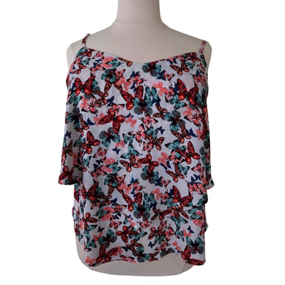 Torrid Butterfly Print Tiered Cami Top Plus Size 4 Red Blue White Criss Cross